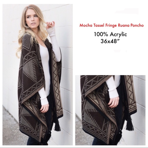 Mocha Tassel Fringe Poncho - Picture 2 of 2